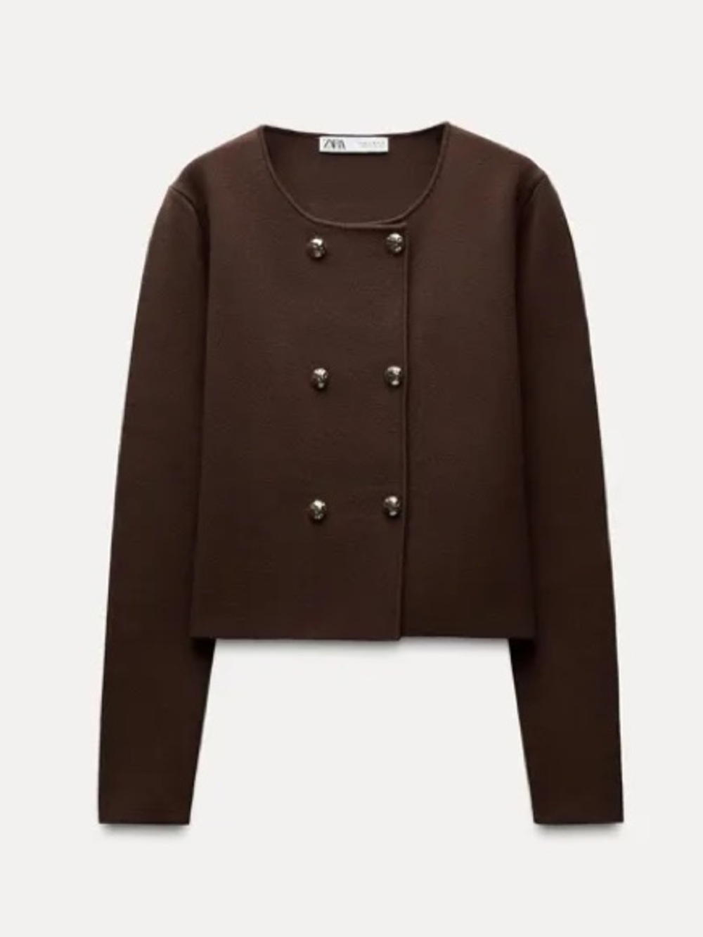 ZARA Brown Double Breasted Cardigan Sweater Gold Buttons Size Medium